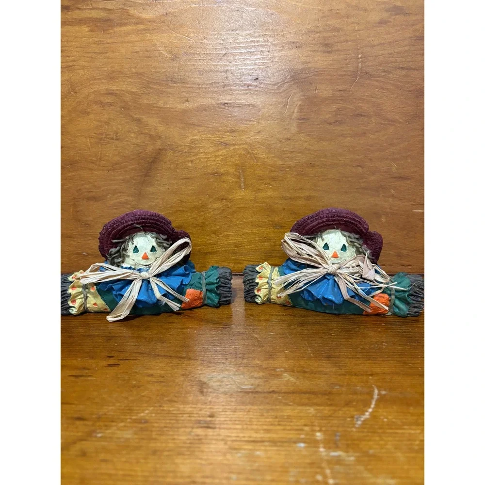 Vintage Scarecrow Taper Candle Holder Set Autumn Fall Harvest Decor XR1422B